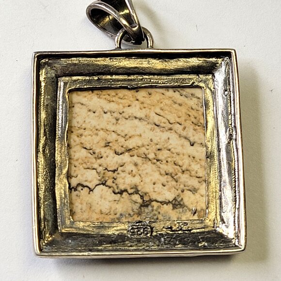 Jasper Square Pendant 925 Sterling Silver - Picture 2 of 10